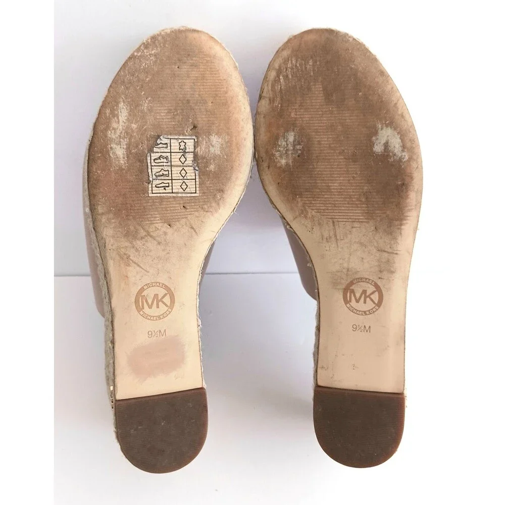 Michael Kors Cunningham Platform Wedge Lt Pink Leather Jute Logo Heel 9.5M
